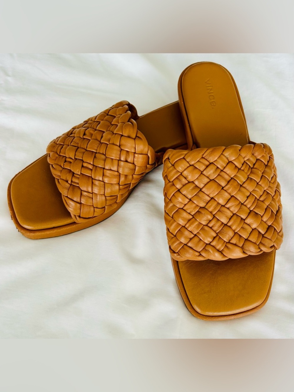 Vince Braided Rumi Slide Sandal in Cognac Brown